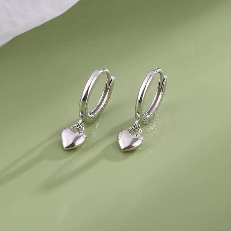 925 Silver Heart Charm Huggie Hoop Earrings Dainty Dangle Hoop Earrings 473