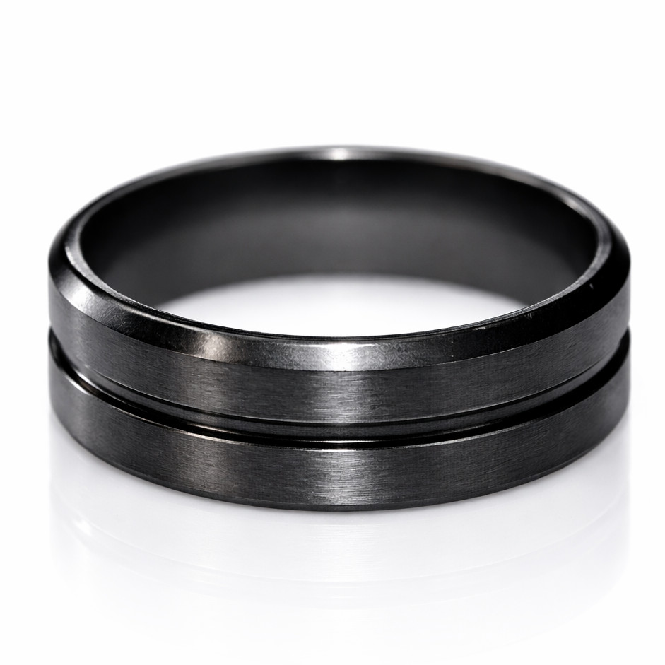 Black + Blue/Black Grooved Ring 8mm Brushed Finish UK Sizes Includes Gift Pouch