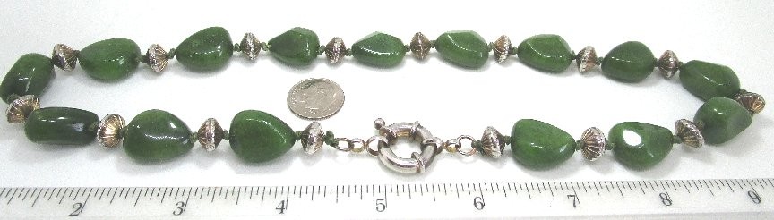 Mexican Jade Necklace with Silver Plate Clasp and Spacers 67.3 grams 18 1/2”