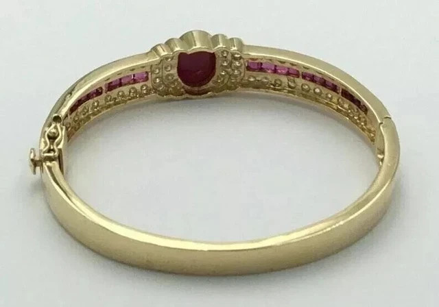 9CT Oval Cut Simulated Ruby Red 14K Yellow Gold Plated Women’s Bangle Bracelet