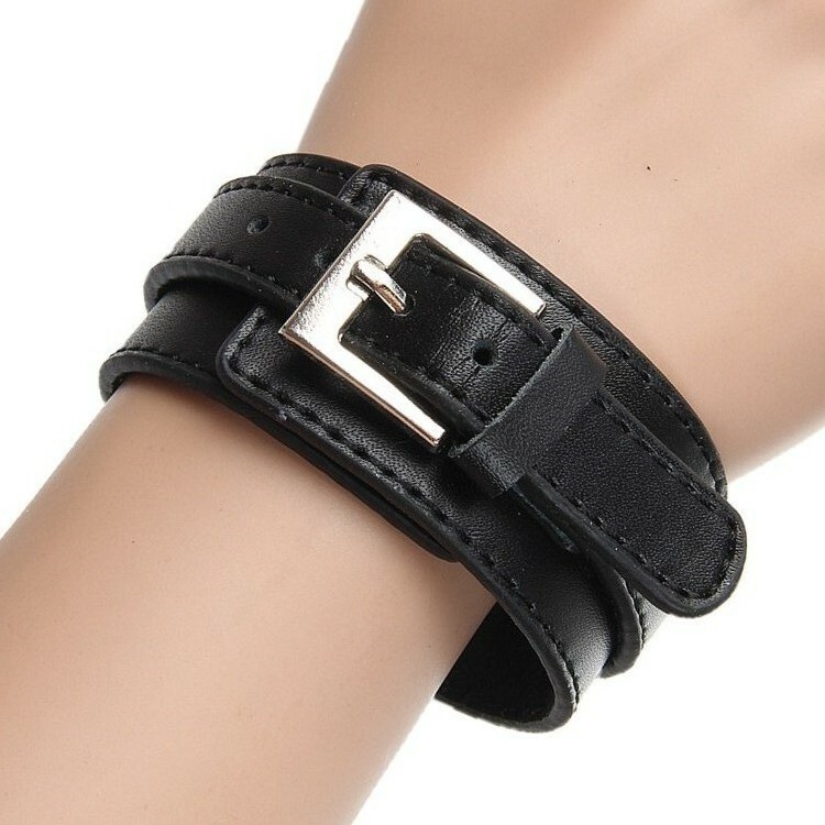 New Men Punk Wide PU Leather Belt Wristband Cuff Bracelet Bangle Adjustable US
