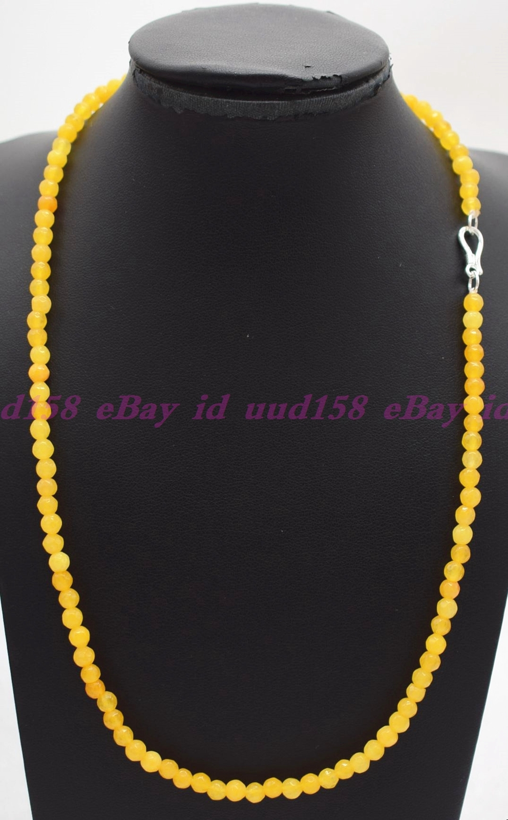 4mm Light Yellow Jade Faceted Round Gems Beads Necklace 16-28” Silver Clasp