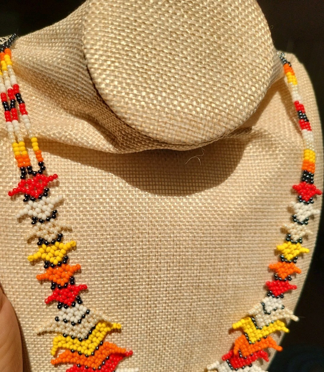 Handmade beaded Yellow White Red And Orange Hummingbird Necklace