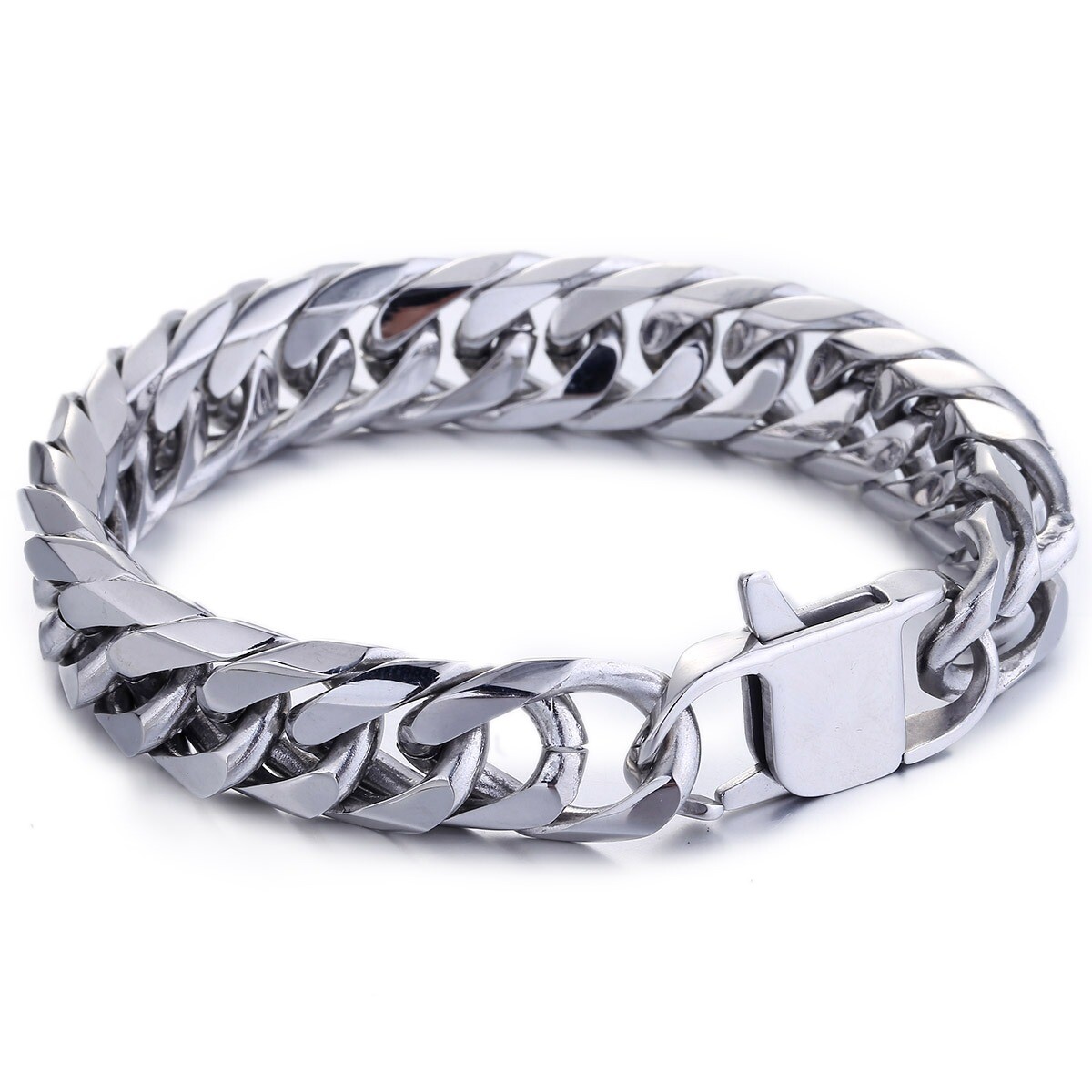 15mm Wide Double Curb Cuban Link Men’s Chain 316L Stainless Steel Bracelet Xmas