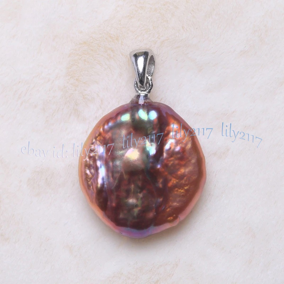 16-17mm Natural Pearl Pink Purple Freshwater Baroque Coin Pearl Pendant 14k Gold