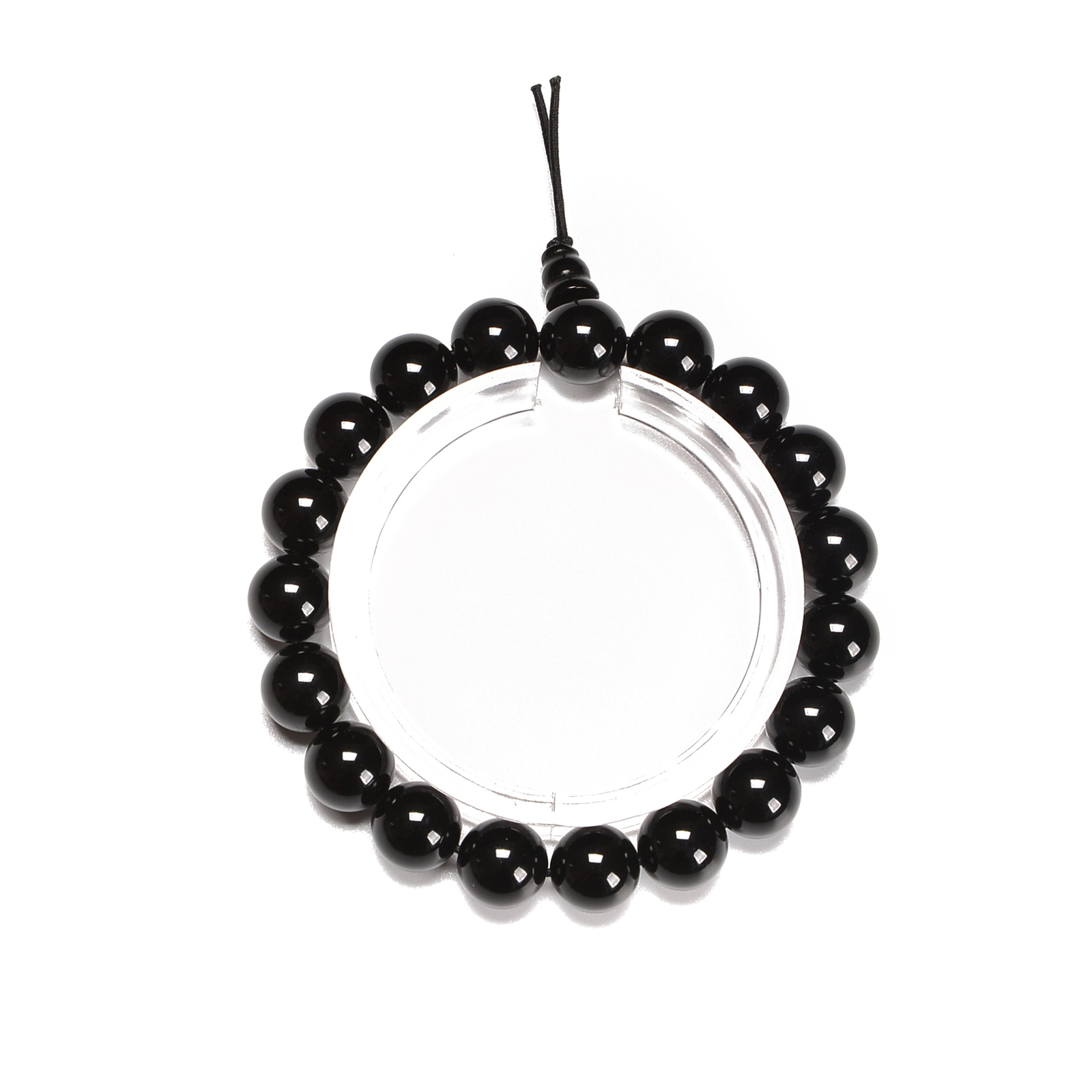 Black Onyx Smooth Round With Guru Beaded Bracelet Size 8mm 10mm 7.5” Length