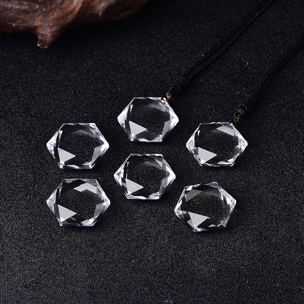 Clear Quartz Crystal Hexagram Pendant Healing Stress Relief Amulet Necklace Gift