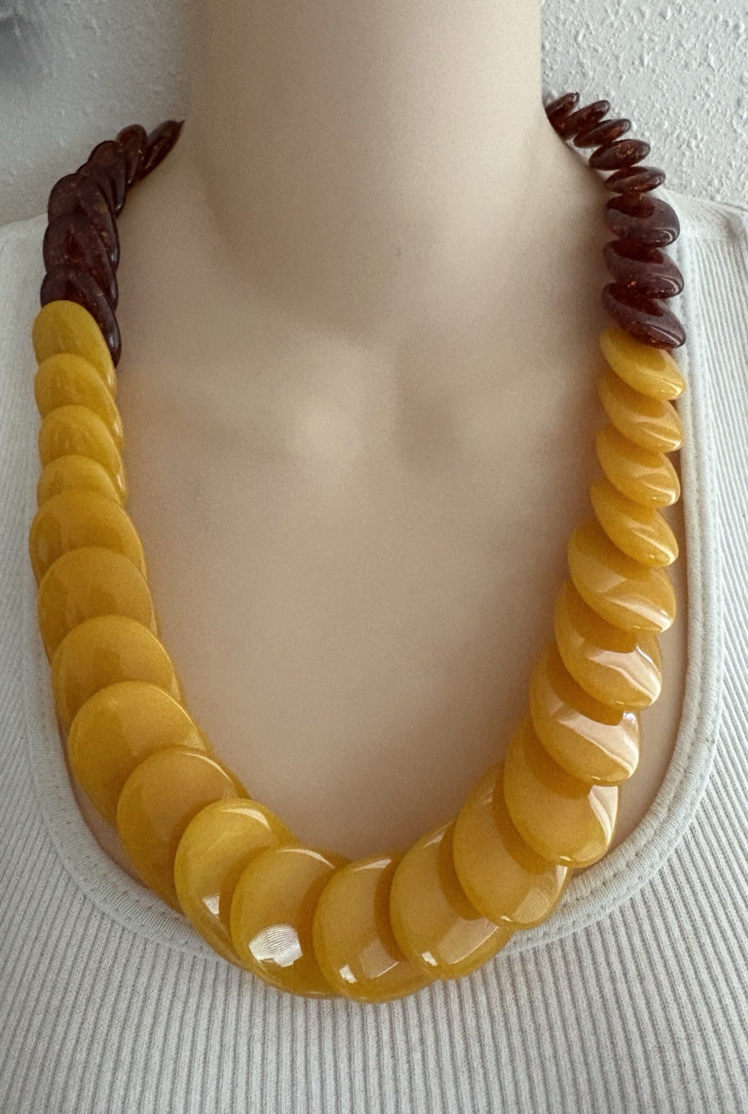 Baltic Amber & Egg Yolk Yellow Color Beaded Disc Necklace