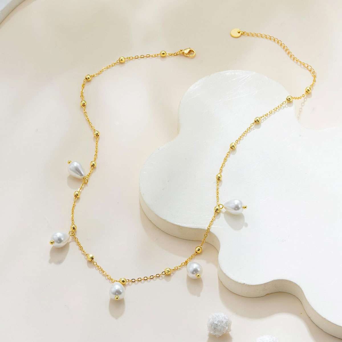 4 style Women Gold Plated Freshwater Pearl Beaded Chain Necklace 17.7in w/Box