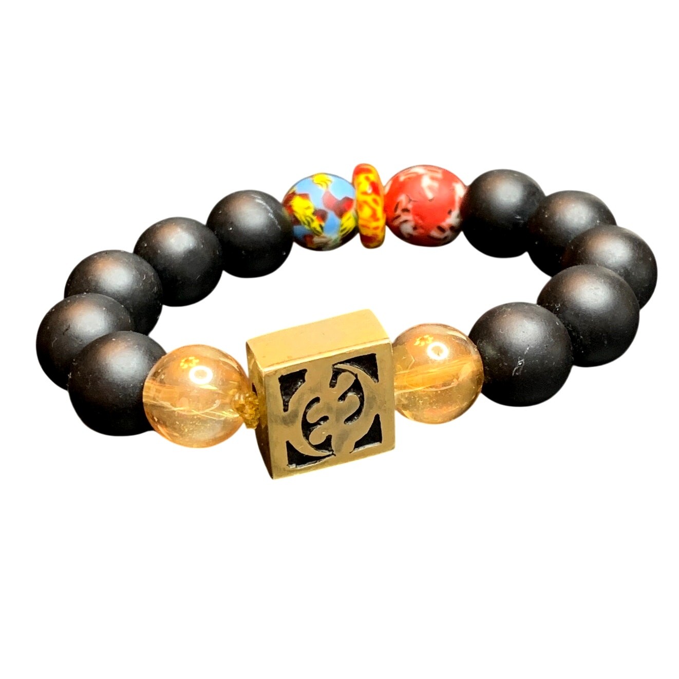 Handcrafted Gye Nyame Onyx Feng Shui Bracelet – Unisex Beaded Stretch Bracelet