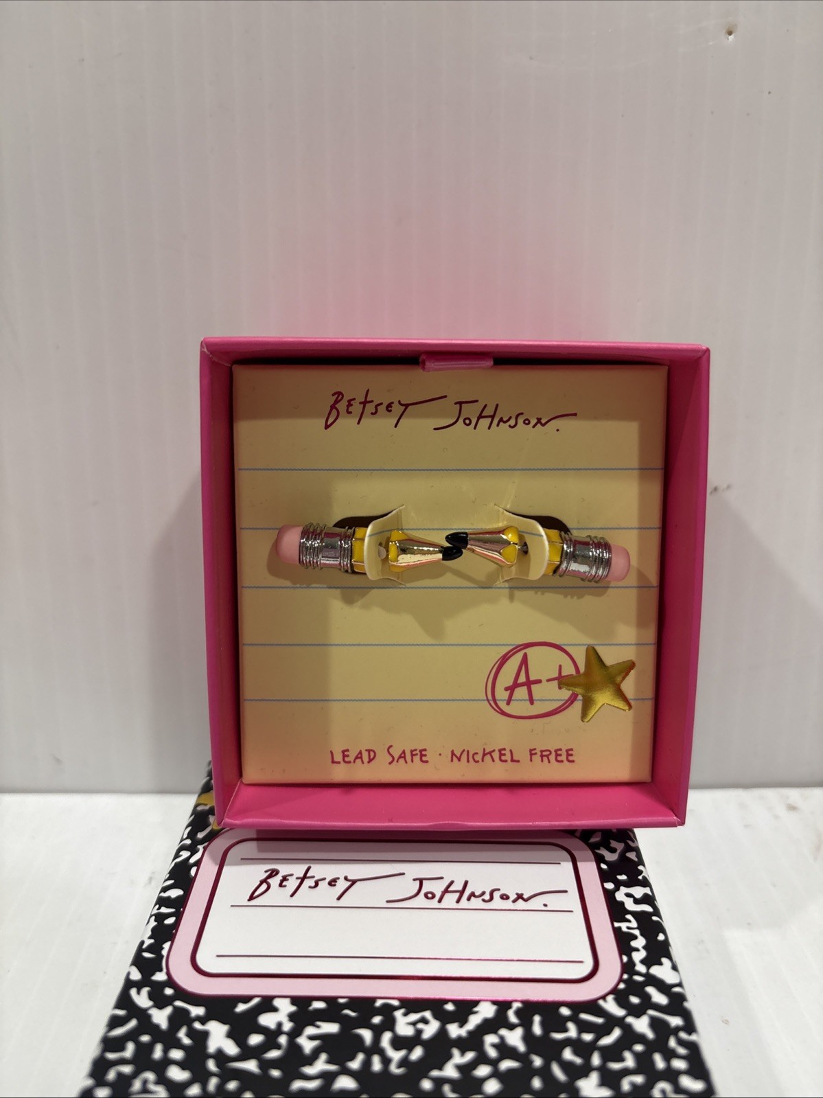 Betsey Johnson Silver Tone & Yellow Enamel Pencil Front Back Stud Earrings NWT