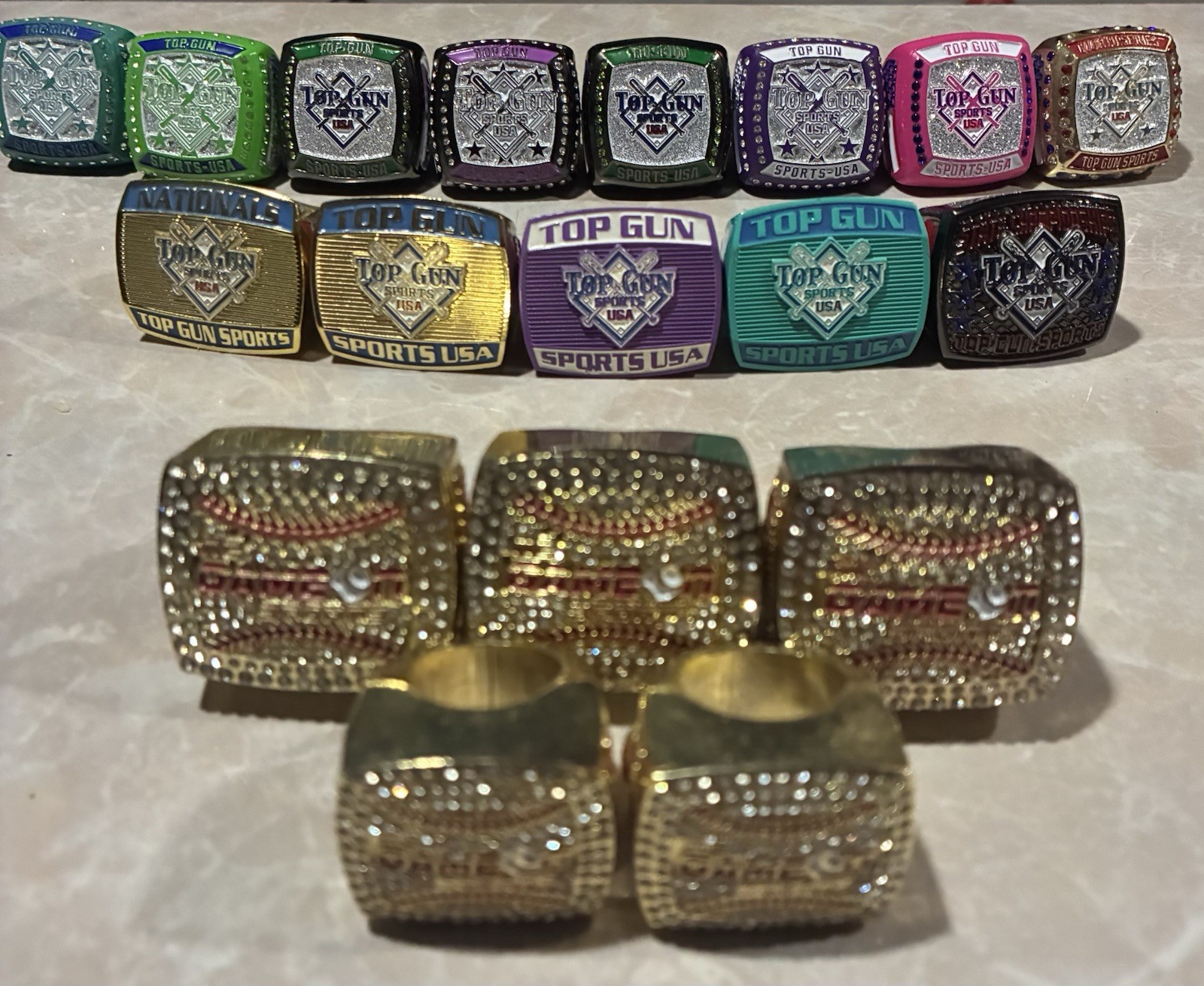 Top Gun USA Sports Championship Ring Sample Lot – Nationals, Worlds, Tournament