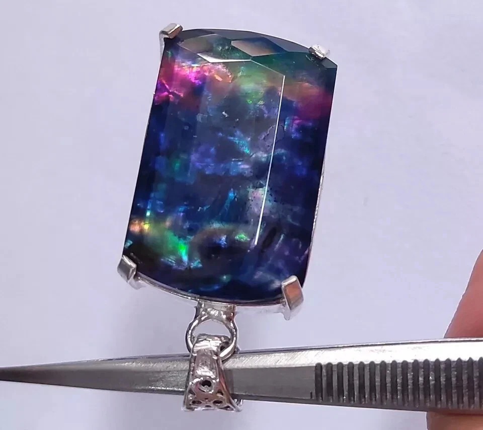 58.15 Ct Natural Ammolite 925 Solid Silver Fancy Shiny Pendant Loose Gemstone