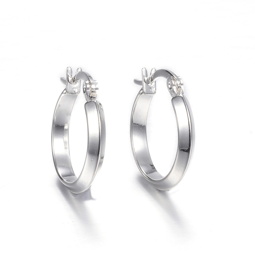 304 Stainless Steel Hoop Earrings Ring Silver 20×18.5x3mm 1×0.8mm P220