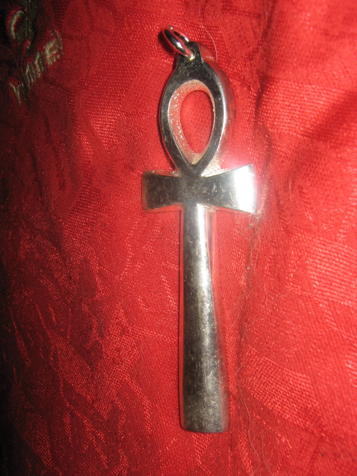 LARGE 75MM SOLID SILVER TONE EGYPT EGYPTIAN ANKH TUT PENDANT CHARM NECKLACE