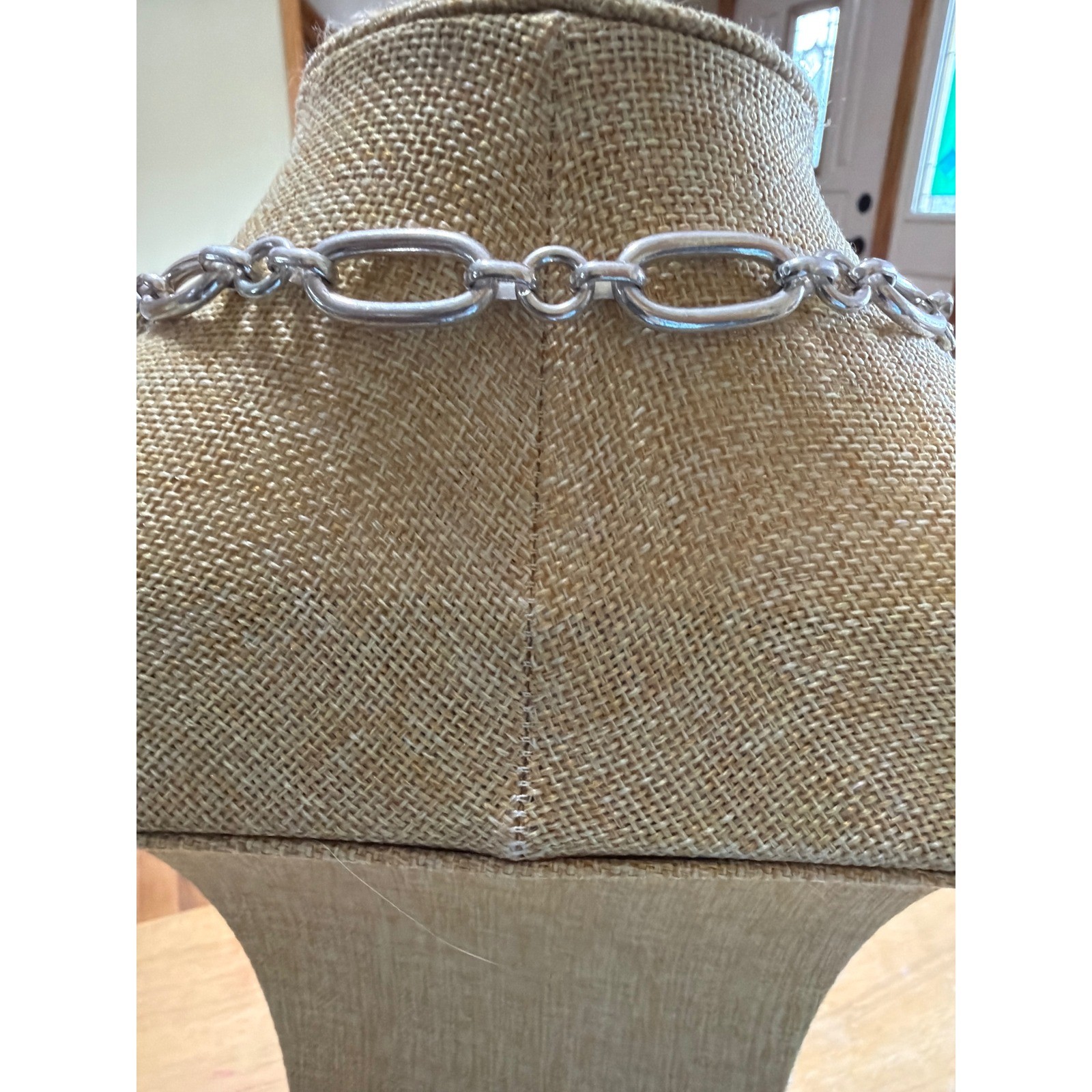 Chunky Silver Tone Oval Link Long Statement Chain Necklace