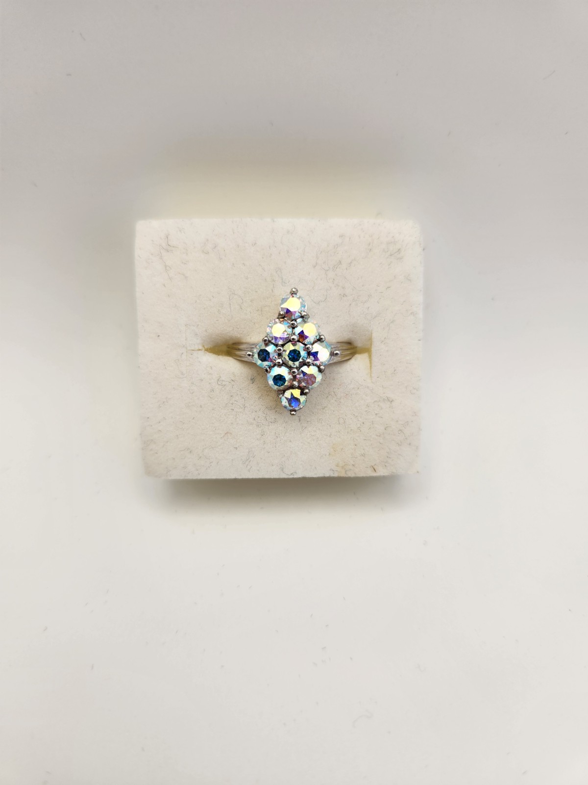 Swarovski Aurora Borealis Crystal Stone Ring Size 7 Platinum Plated