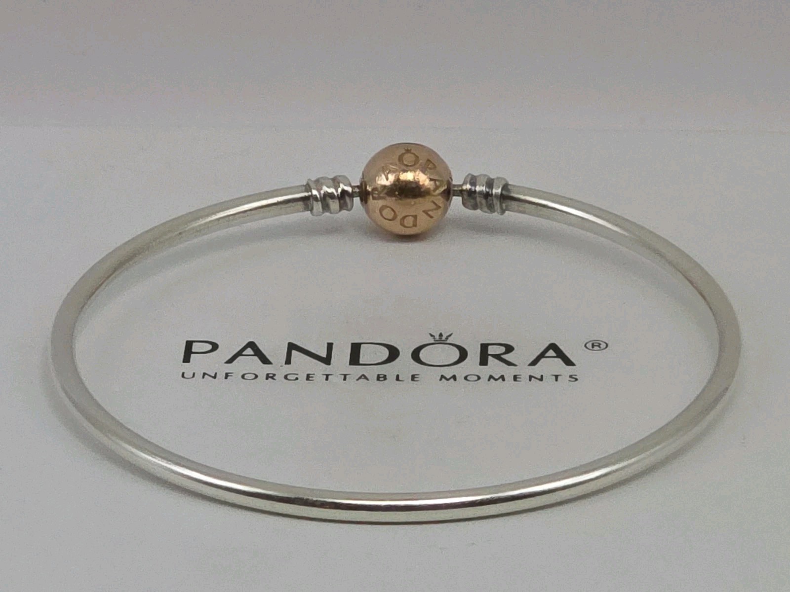Pandora 14K Gold-Plated Logo Ball Clasp Bangle Bracelet #580713-20