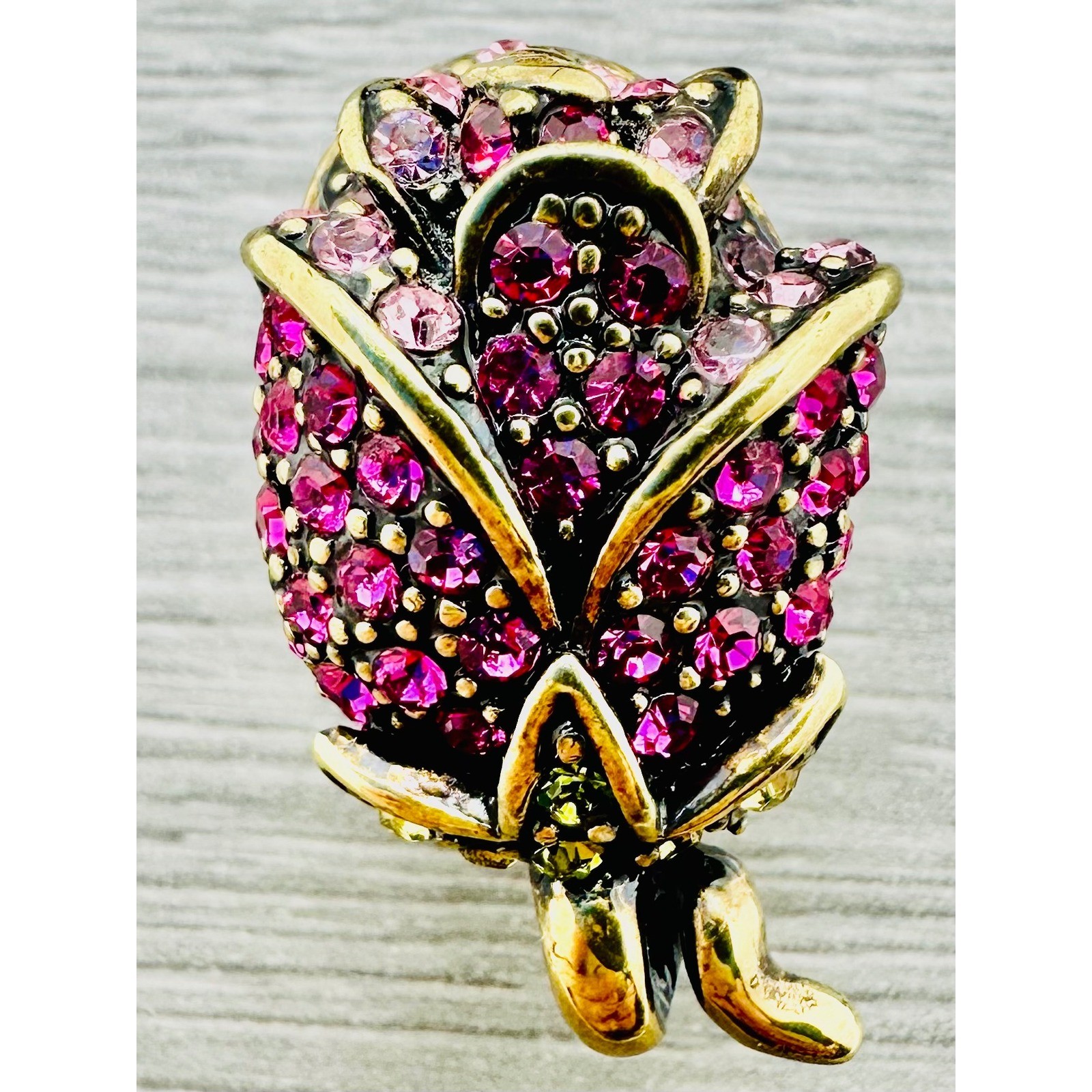 Heidi Daus Rose Bud Crystal Omega Back Earrings Pink Fuchsia Bronzetone Floral