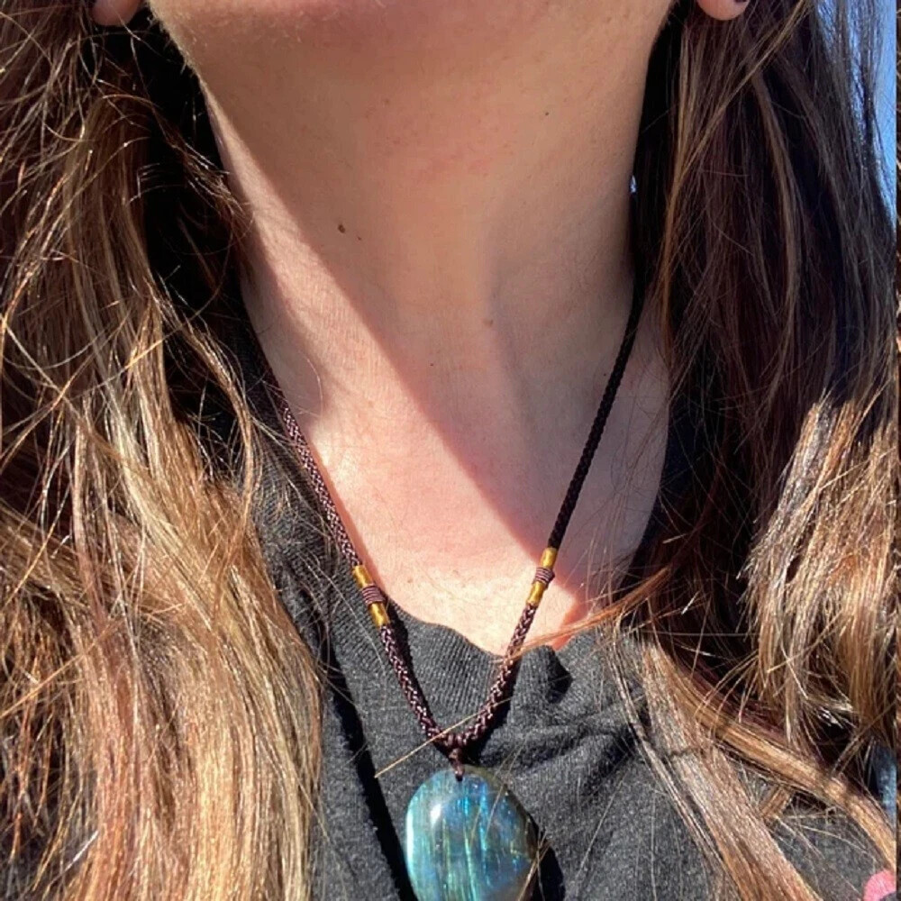 Natural Labradorite Stone Pendant Necklace Healing Reiki Amulet Necklace Gift