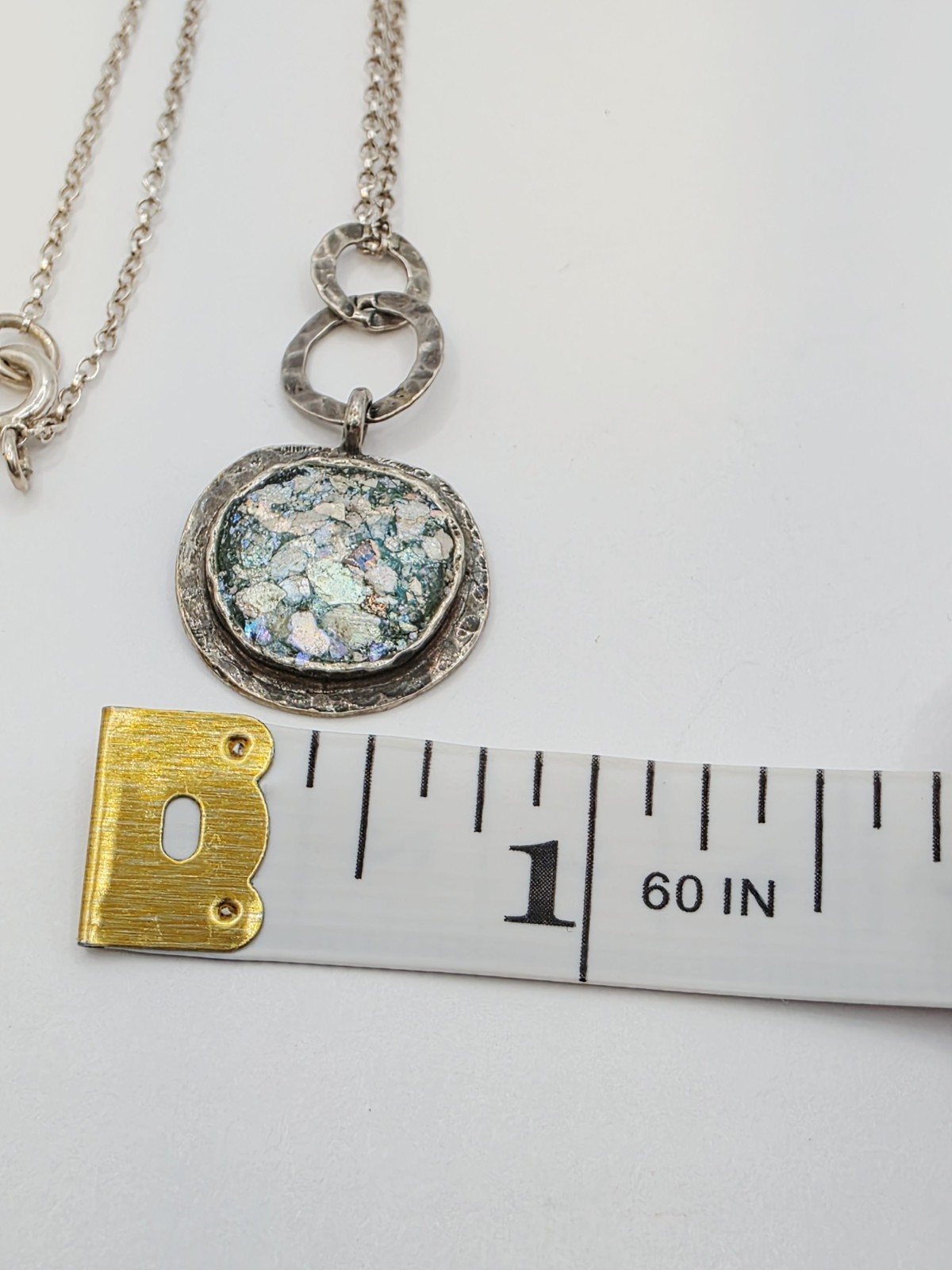 Sterling Silver ASCOPA 925 Pendant Necklace With Iridescent Roman Glass