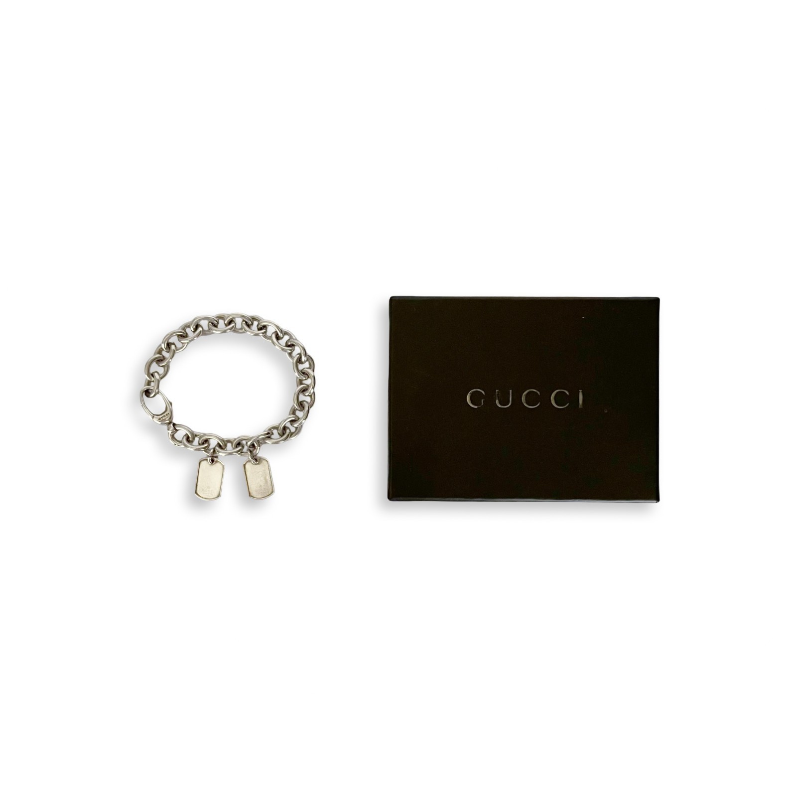 GUCCI Bracelet Double Dog Tag Donut Chain 925 Sterling Silver Comes with Box