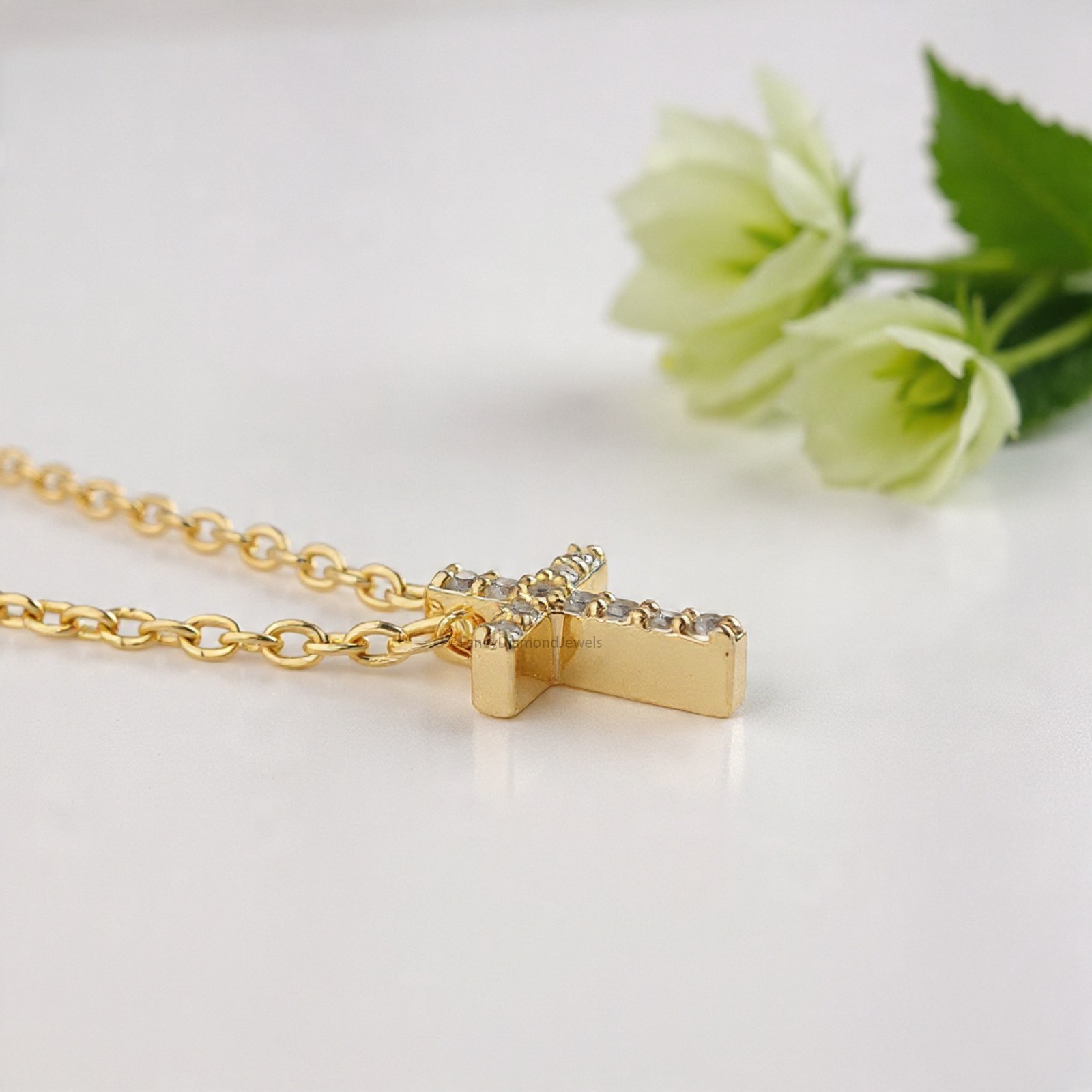 Diamond Cross Necklace Yellow Silver handmade jewelry Necklace Religious Jewelry