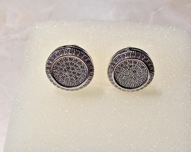 925 Sterling Silver Round-Cut Shaped C Z Button Stud Earrings