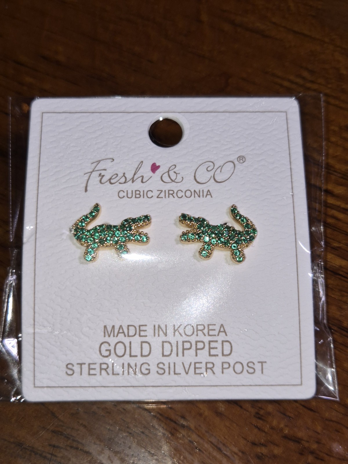 Alligator Stud Earrings – 925 Silver Post- Lizard Reptile Gold Dipped Korea New