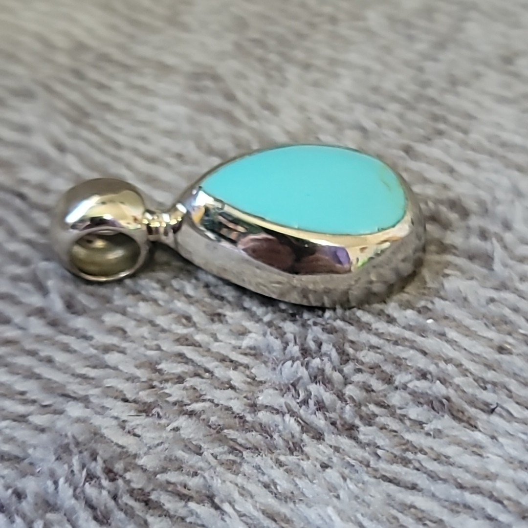 ATI Mexico 925 Sterling Silver Turquoise Teardrop Pendant – Stamped No Chain