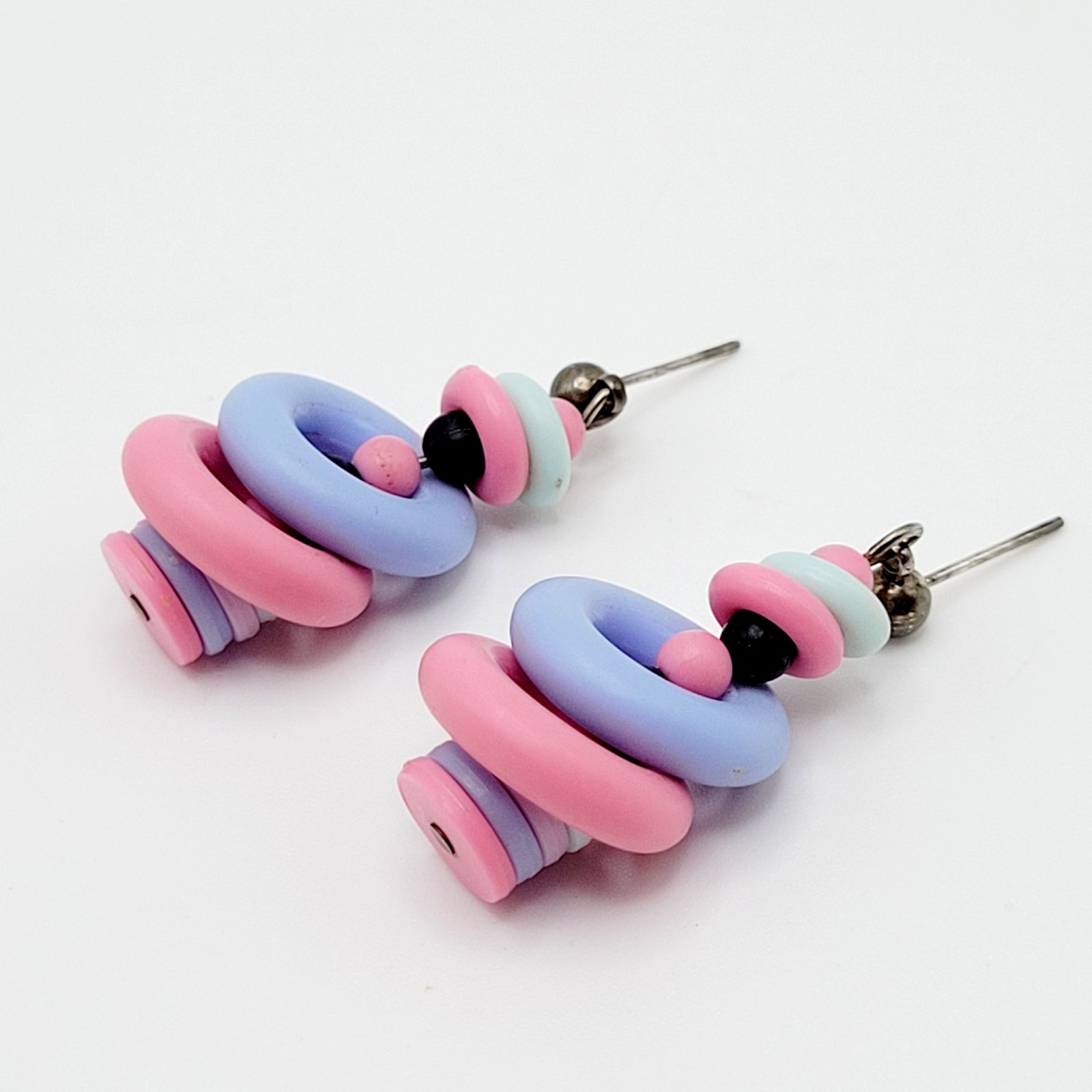 Artisan Donut and Disc Polymer Clay Pastel Colors Modern Pierced Dangle Earrings
