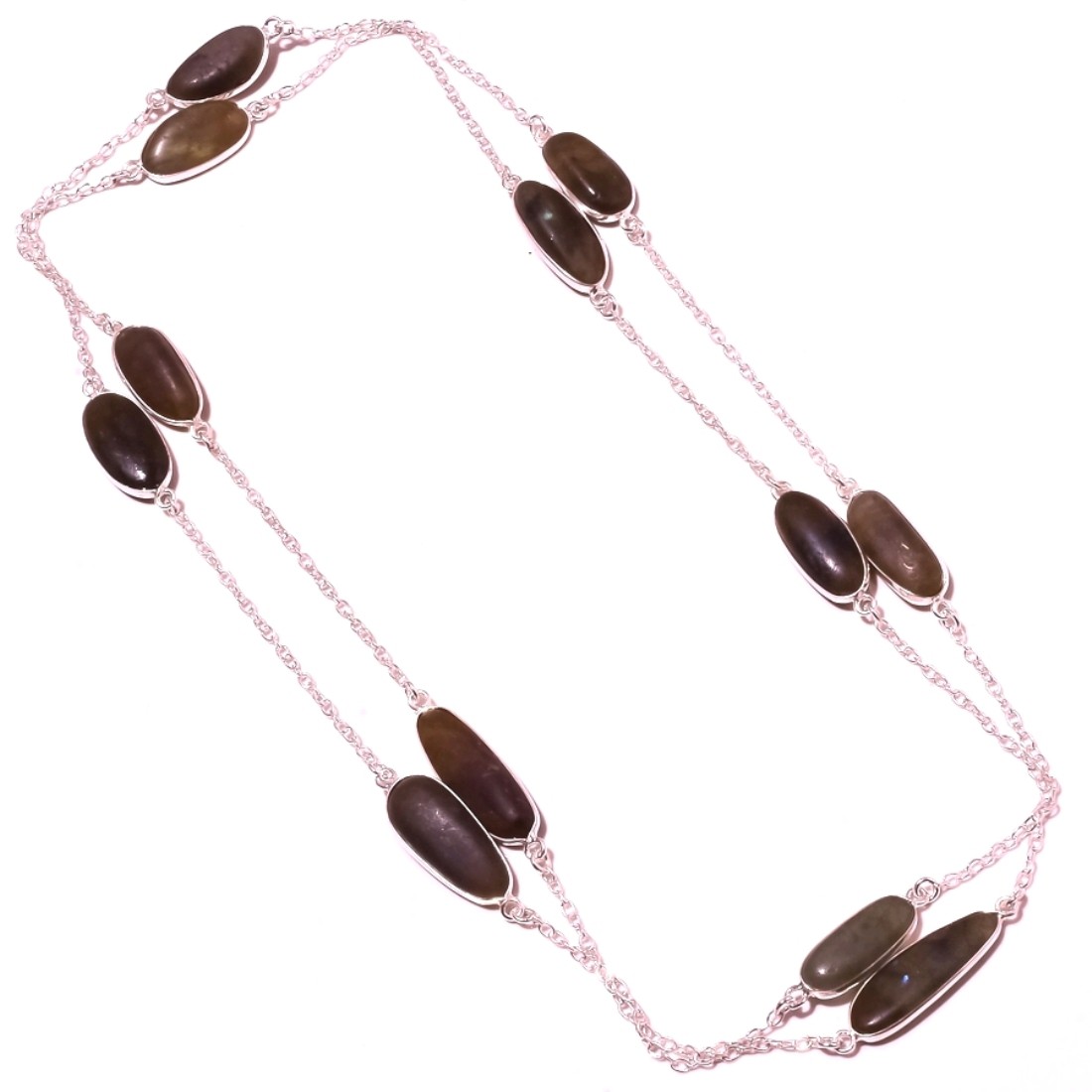 Labradorite Rough Gemstone Necklace Handmade Antique Chain Jewelry 36″ CH 1588