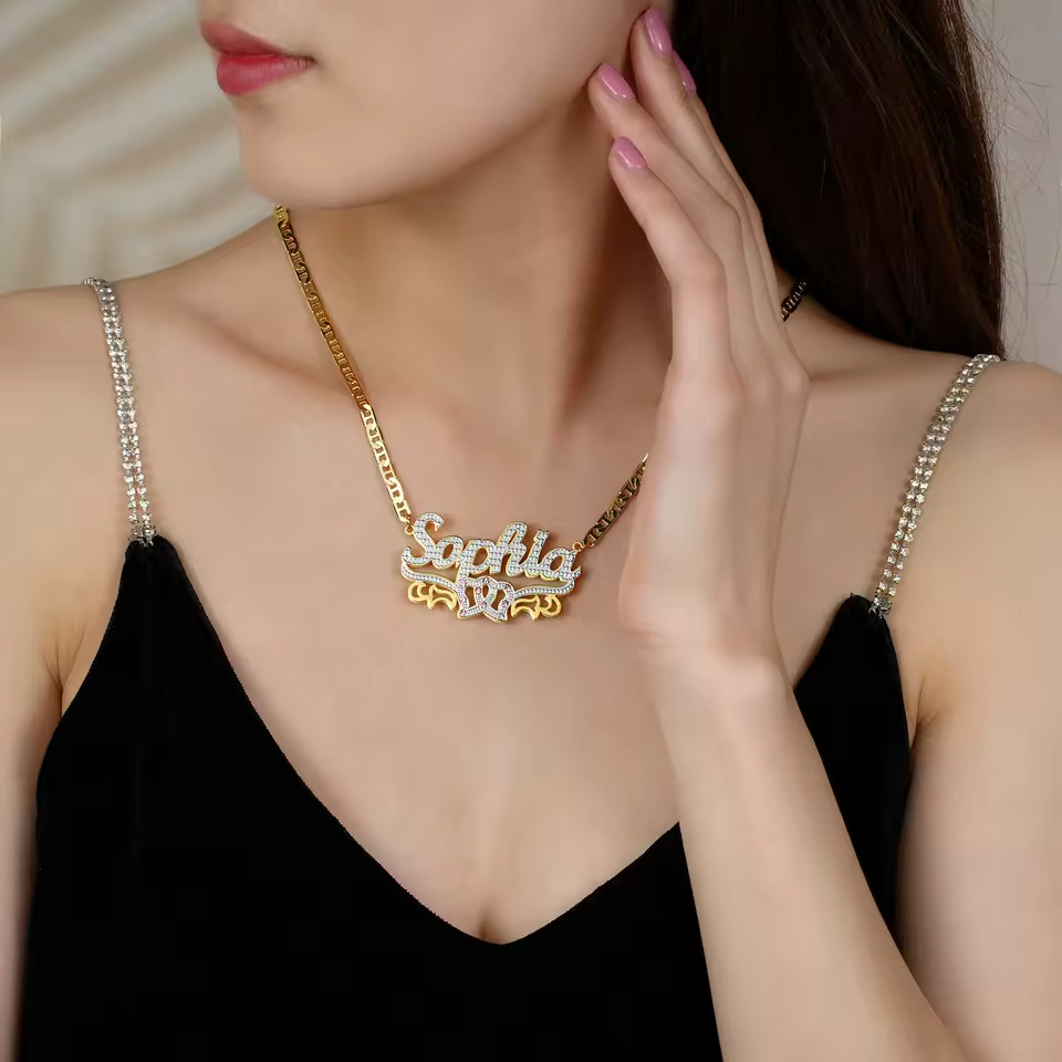 Custom Name Birthstone Necklace Pendant Personalized Jewelry Gold Silver Chain