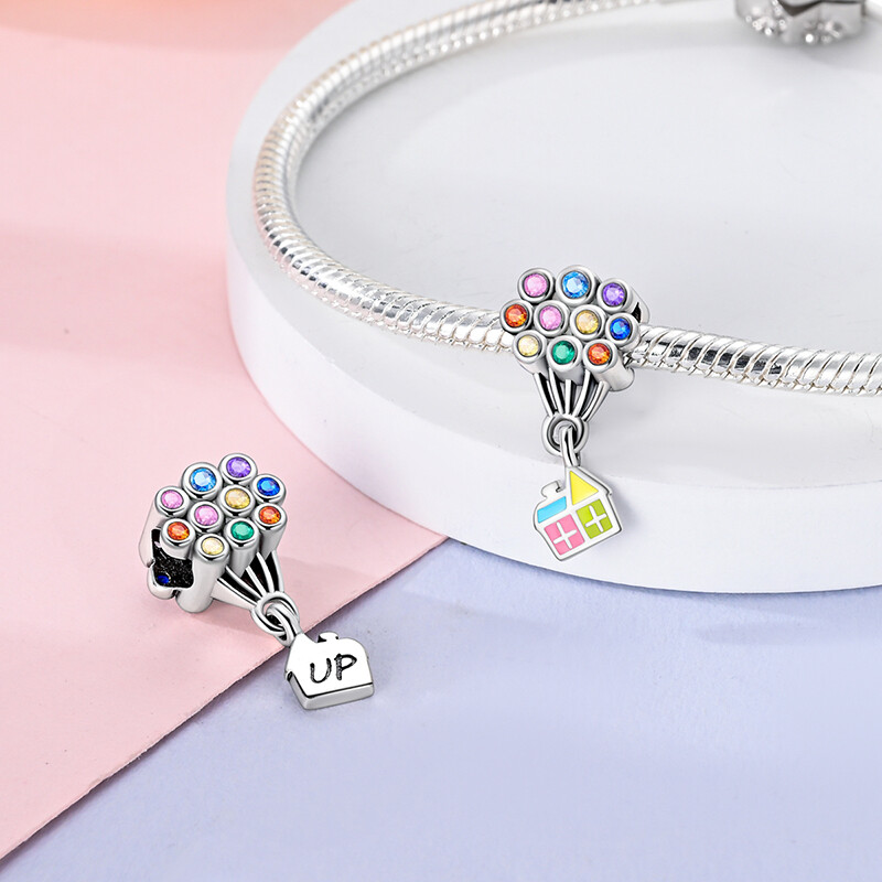 MULA European Silver Plated Charm AAA CZ Enamel Balloon House For Women Bracelet