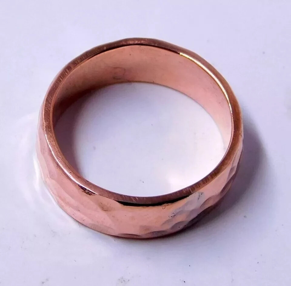 Solid Pure Copper Minimalist Healing Ring, Handmade, Unisex, Hammer Comfort Band