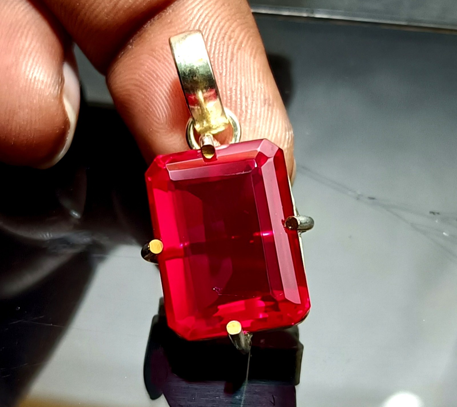 Natural Certified Red Ruby 45.20 Ct Emerald Cut Loose Gemstone Silver Pendant
