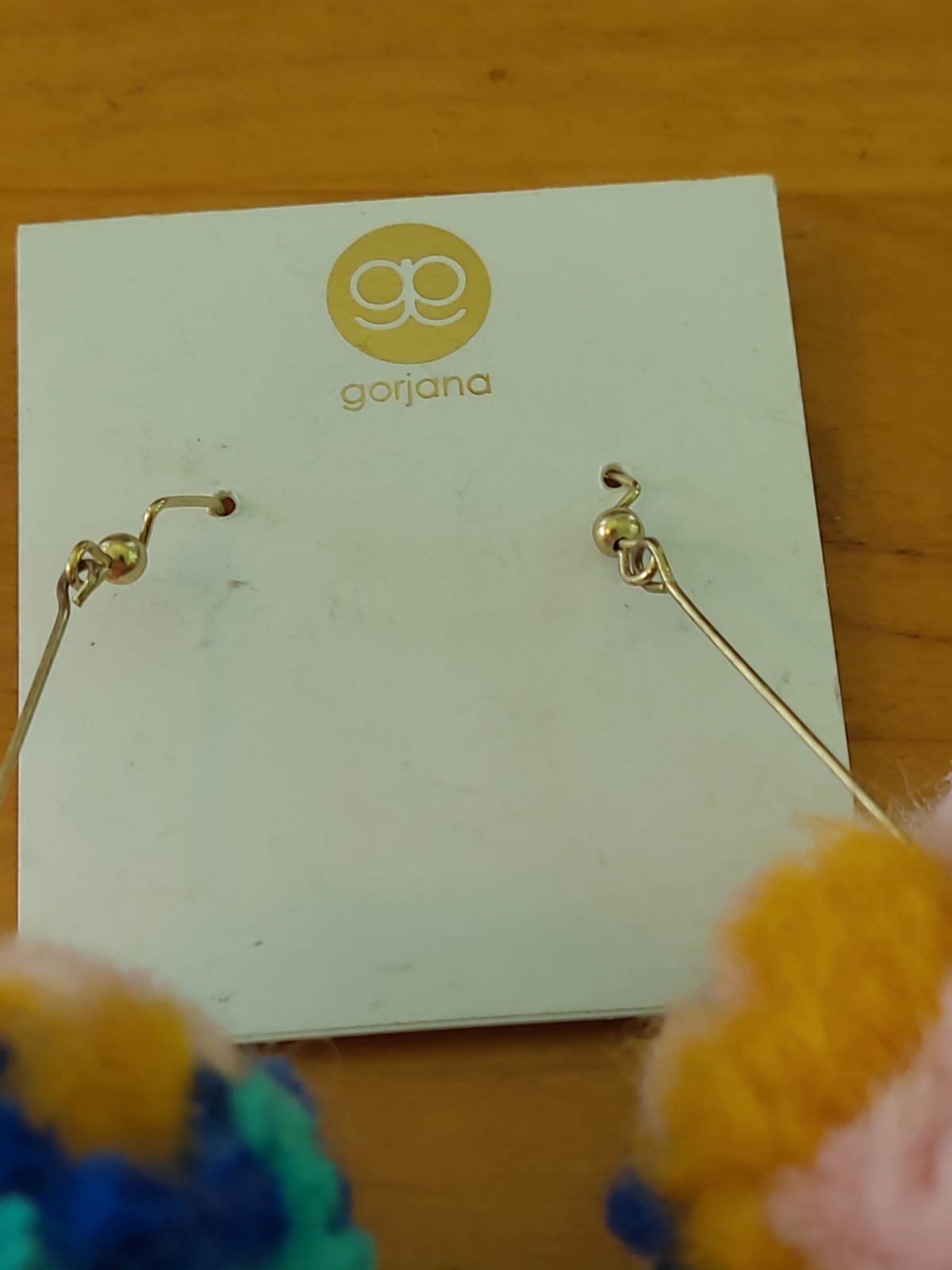 Gorjana Multicolor Pom Pom Dangle Earrings Gold Tone Knit Yarn Statement Boho