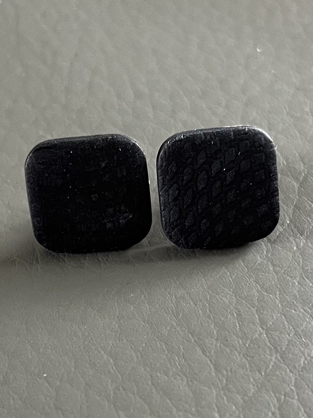 Handmade Black Polymer Clay Stud Earrings – Square – Ultra Lightweight