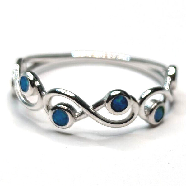 Infinity Promise Ring Lab Blue Opal Sterling Silver Band Size 4 to 10 NEW