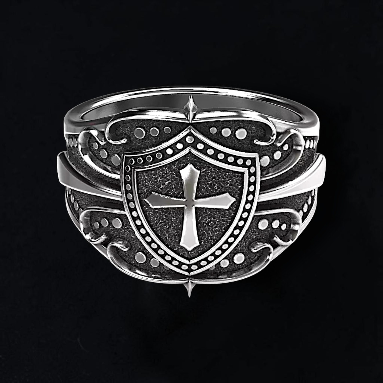 Men’s 925 Sterling Silver Knight Shield Cross Ring | Medieval Crusader