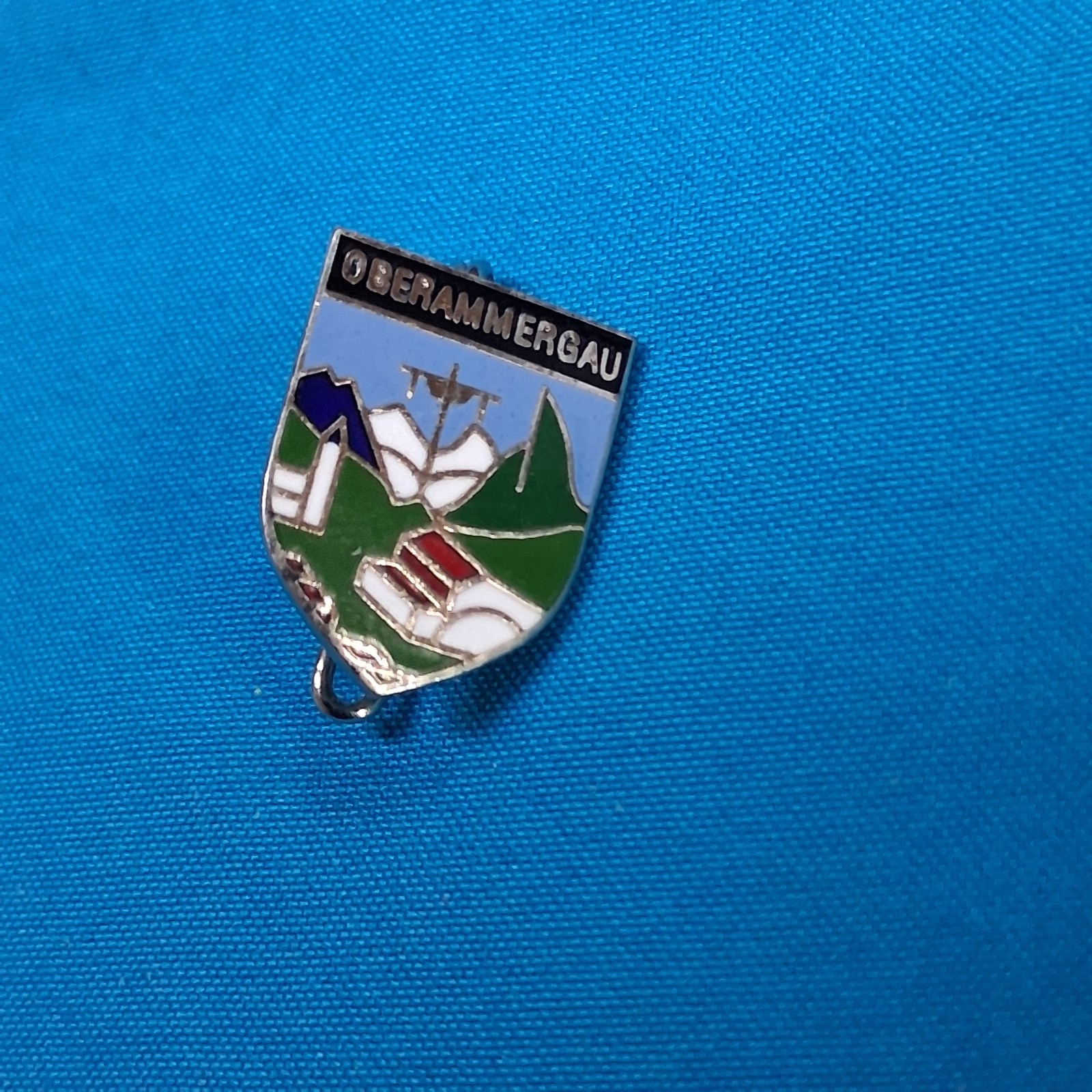 Vintage Oberammergau Stainless Steel Enamel Germany Travel Souvenir Pin
