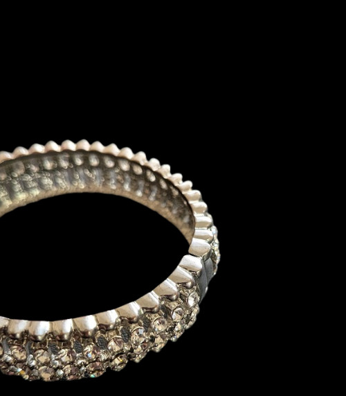 Wide Silver Rhinestone Cuff Bracelet Multi Row Clear Crystal 1/2″ Wide Bangle