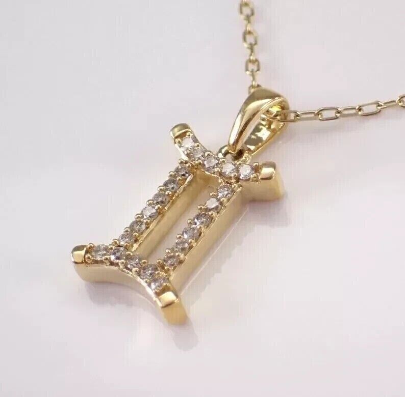 1.20 Ct Round Simulated Diamond Gemini Astrology Pendant 14k Yellow Gold Plated