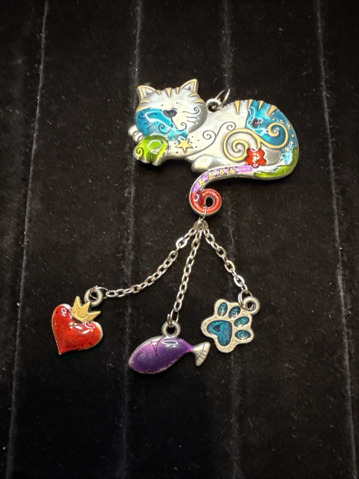 Ganz Color Cat W/ Dangle Charms Fish Paw Print Heart (Lot# 664)