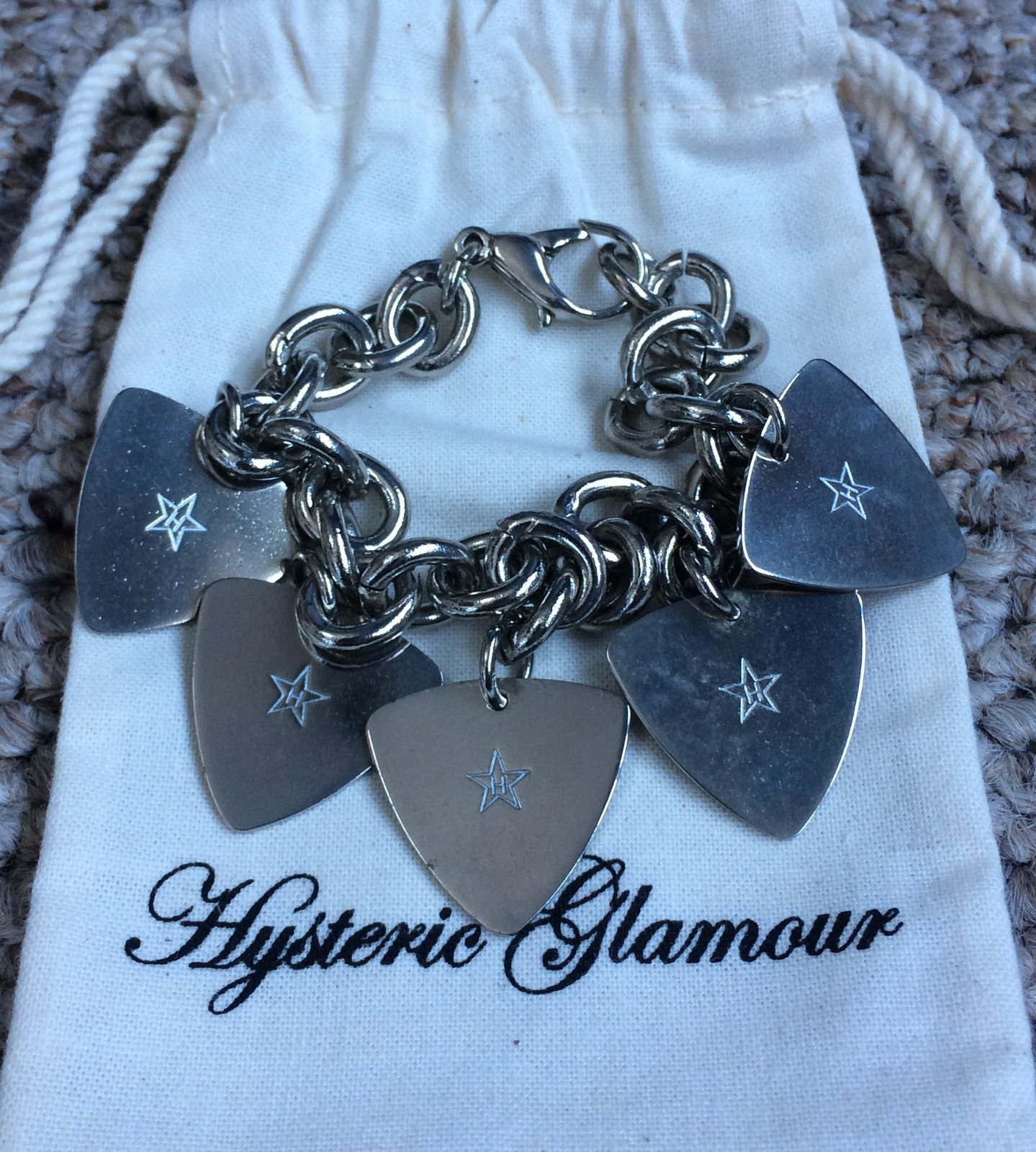 Hysteric Glamour Guitar Pick Charm Bracelet + Bag