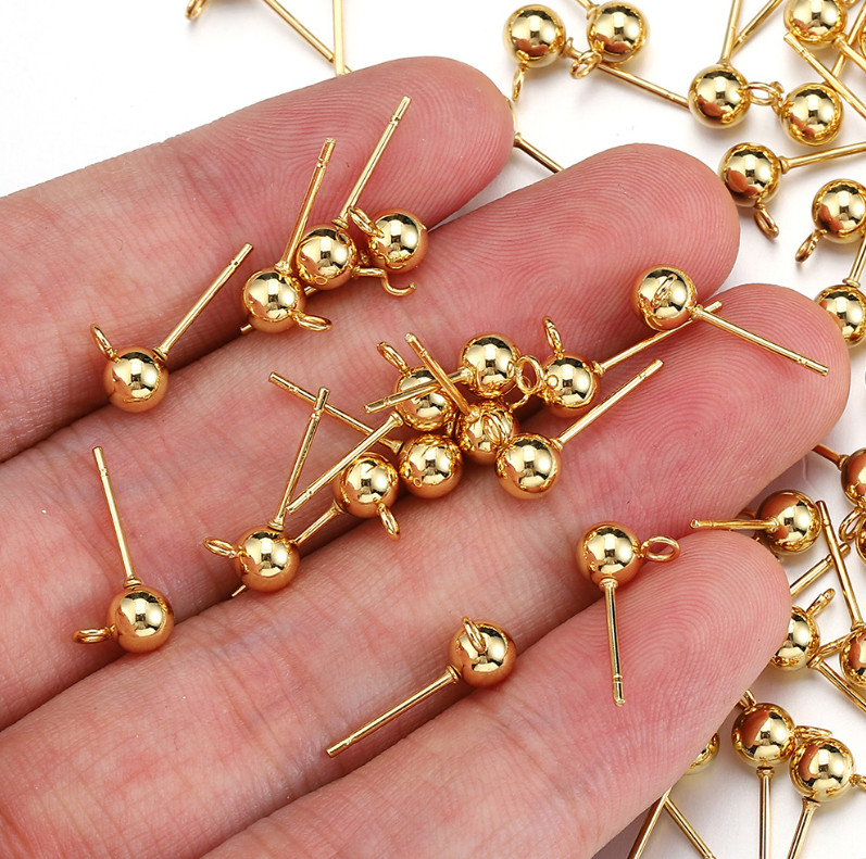 10Pairs Stainless Steel Earring Post Pin Ball Open Ring Ear Stud Finding PS1
