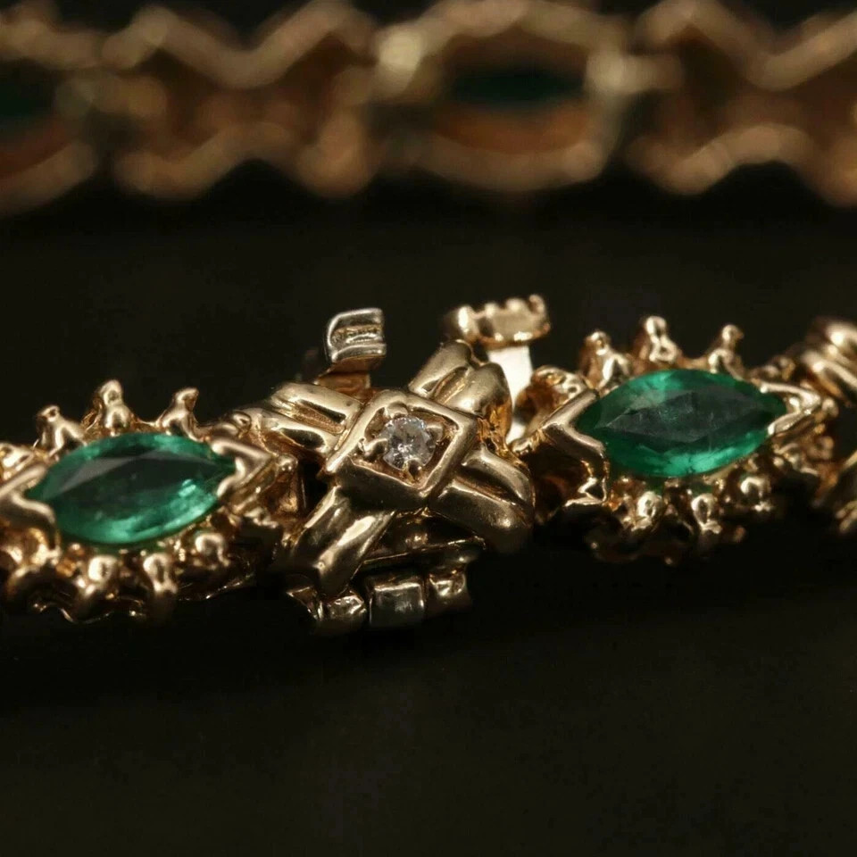 8Ct Marquise Simulated Emerald Women 7.5″ Tennis Bracelet 14k Yellow Gold Plated