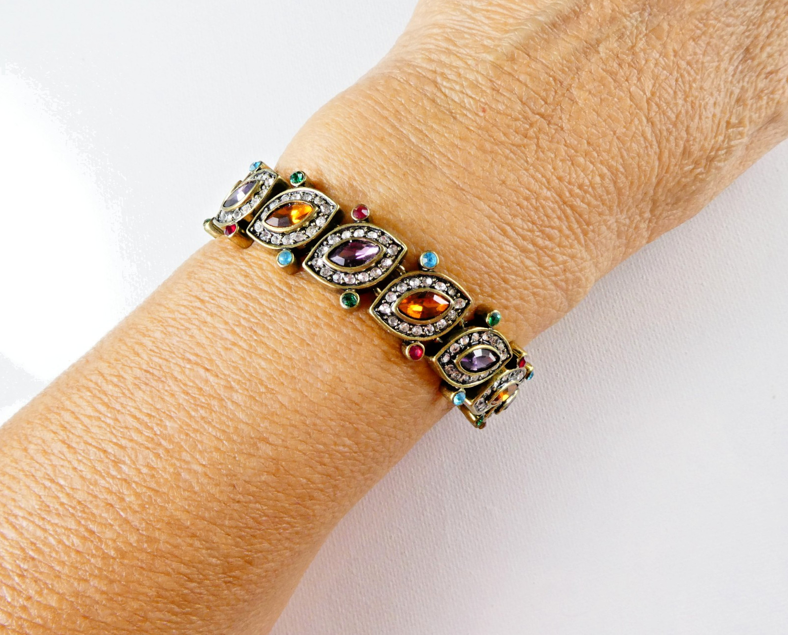 Heidi Daus Crystal Bracelet Multi Color Stones Brass Tone Beauty