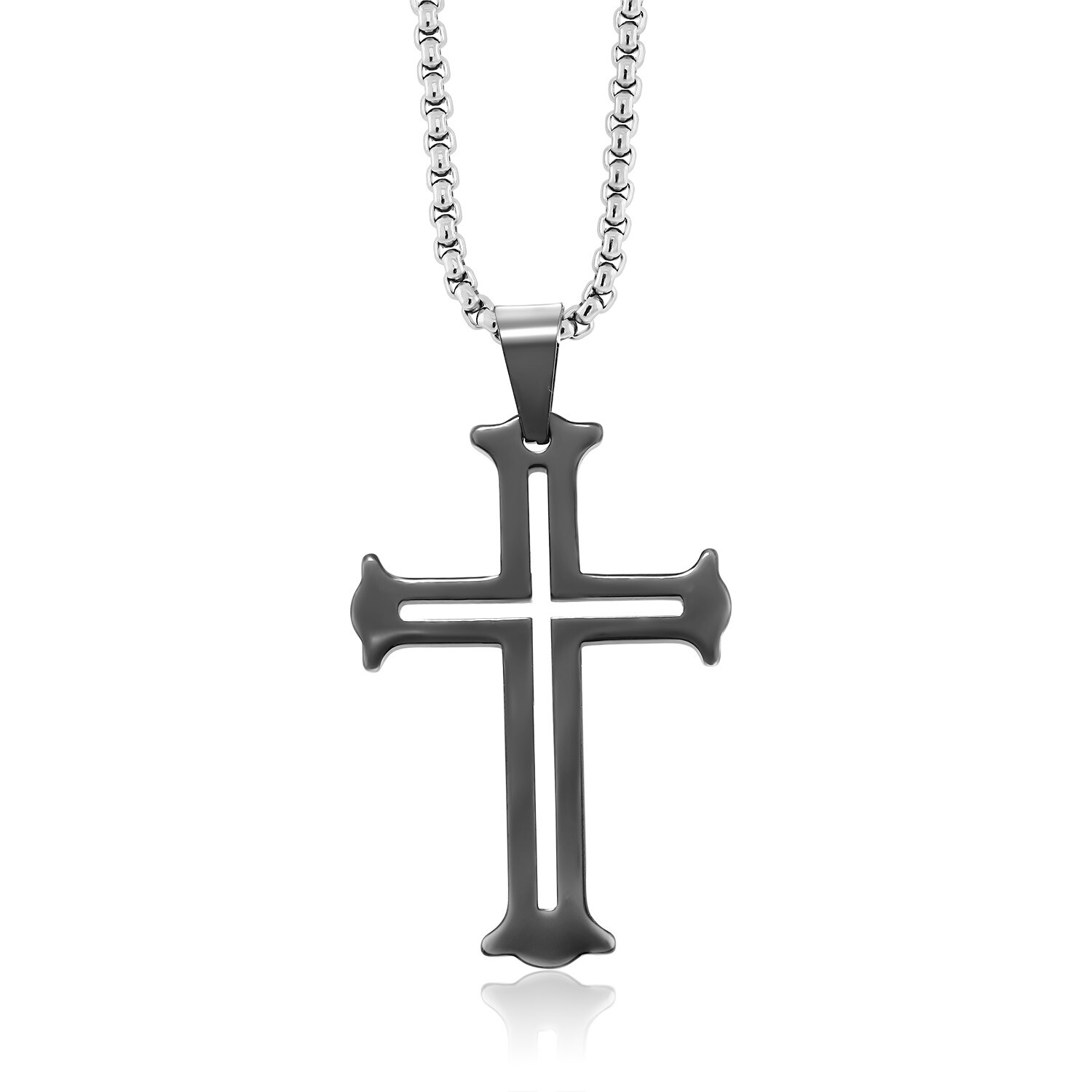 Cross Pendant – NEW Lightweight Black IP Tungsten Carbide Cutout Cross Pendant