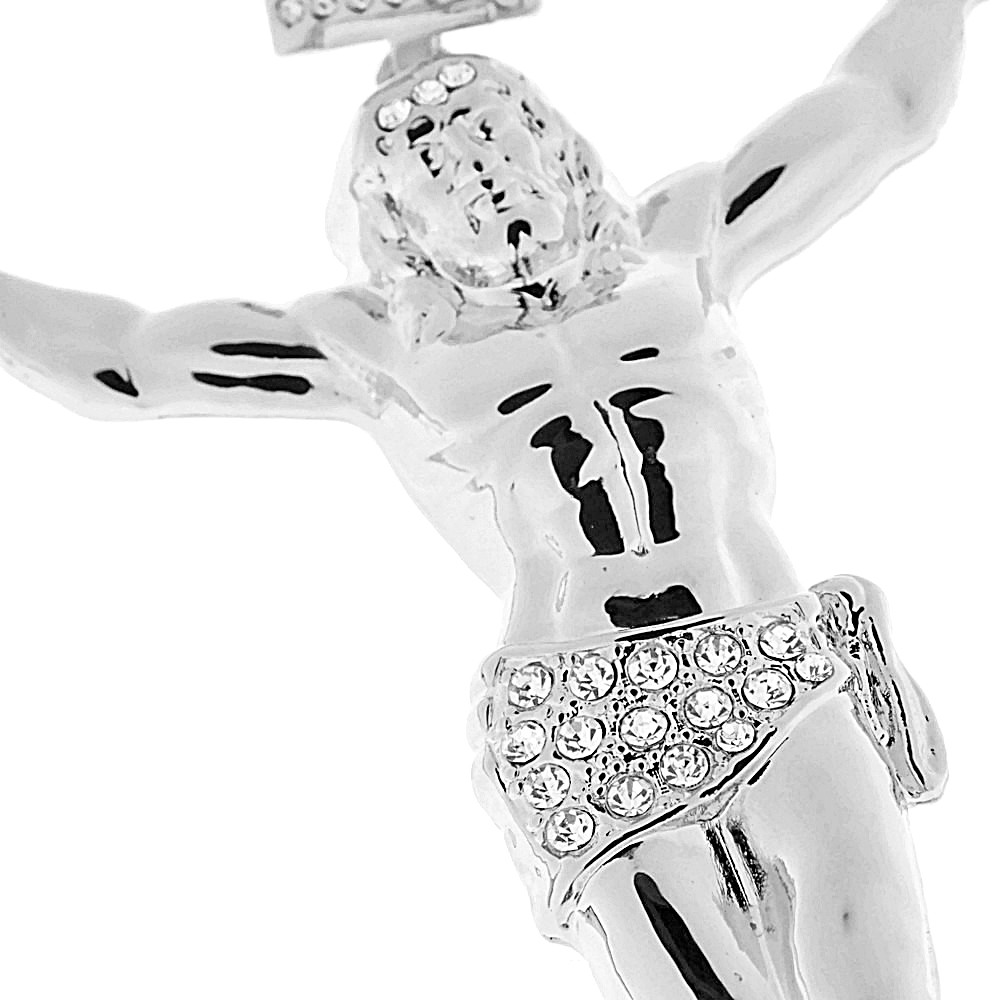 Huge Jumbo Jesus Body Pendant Iced Simulated CZ Silver Tone Crucifix Cross 4.5″